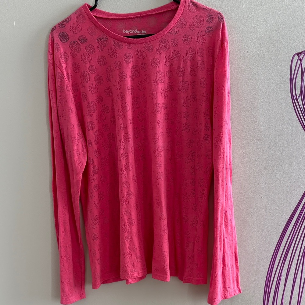 Beyond Scrubs  Pink Patterned Long Sleeve Tee